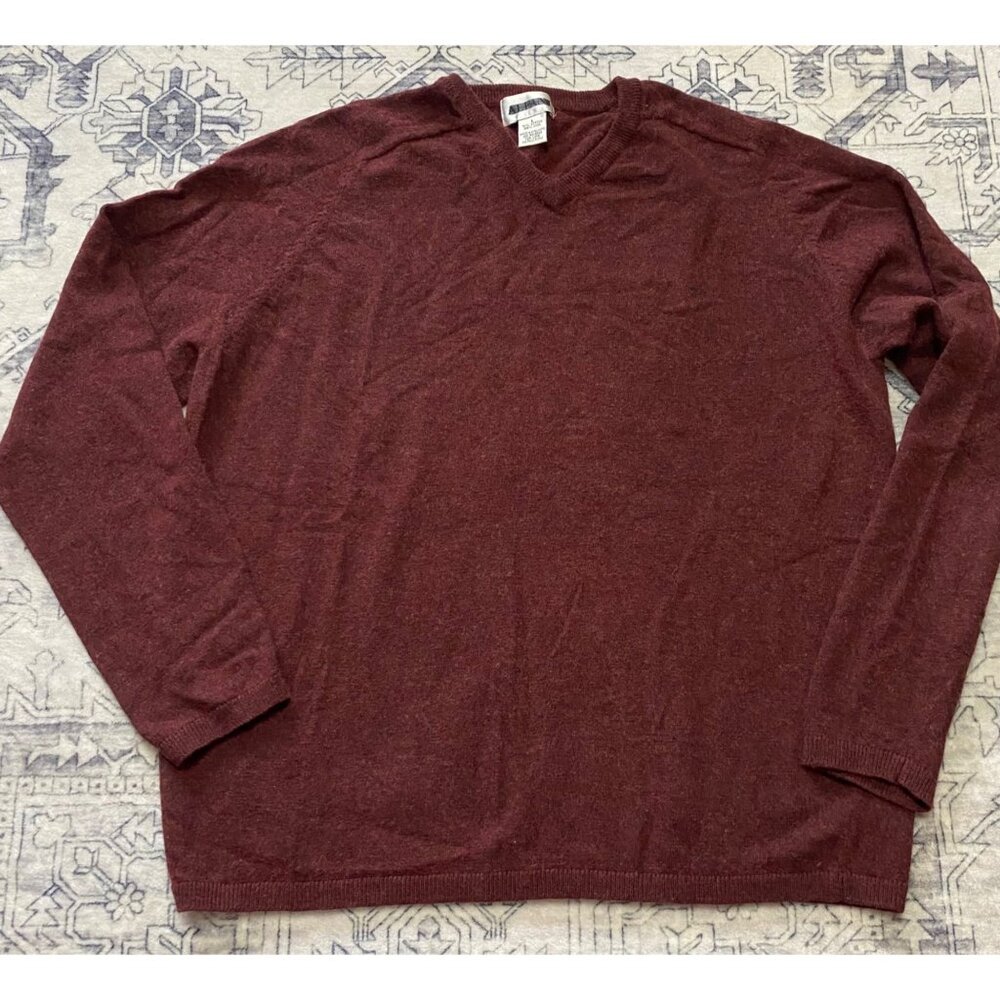 Vintage Alfani Burgundy V-Neck Sweater Large Wool Blend‎ Mens Lightweight Knit